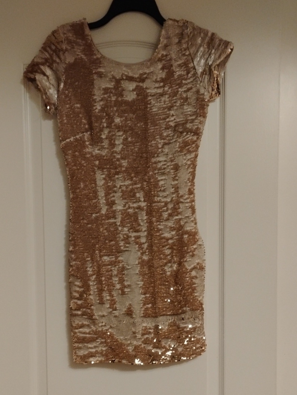 Ladies Short Sequin Sheath Dress-Gold